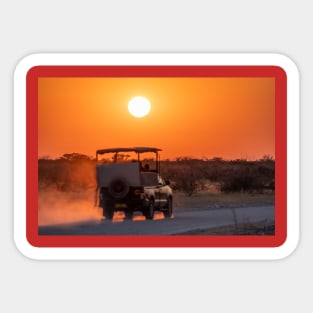 Namibia. Etosha National Park. Driving into Sunrise. Sticker